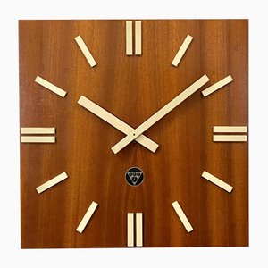 Vintage Brown Wooden Wall Clock from Pragotron, 1980s-CGF-1373107