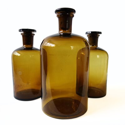 Vintage Brown-Yellow Glass Medicine Bottle with Lid, Sweden, 1900s-JKV-1799359