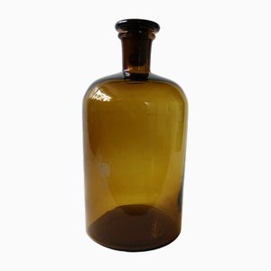 Vintage Brown-Yellow Glass Medicine Bottle with Lid, Sweden, 1900s-JKV-1799359