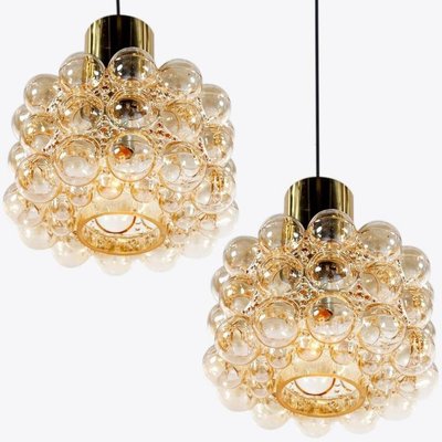 Vintage Bubble Glass Pendant Lamps by Helena Tynell, 1960, Set of 2-VDW-2016898