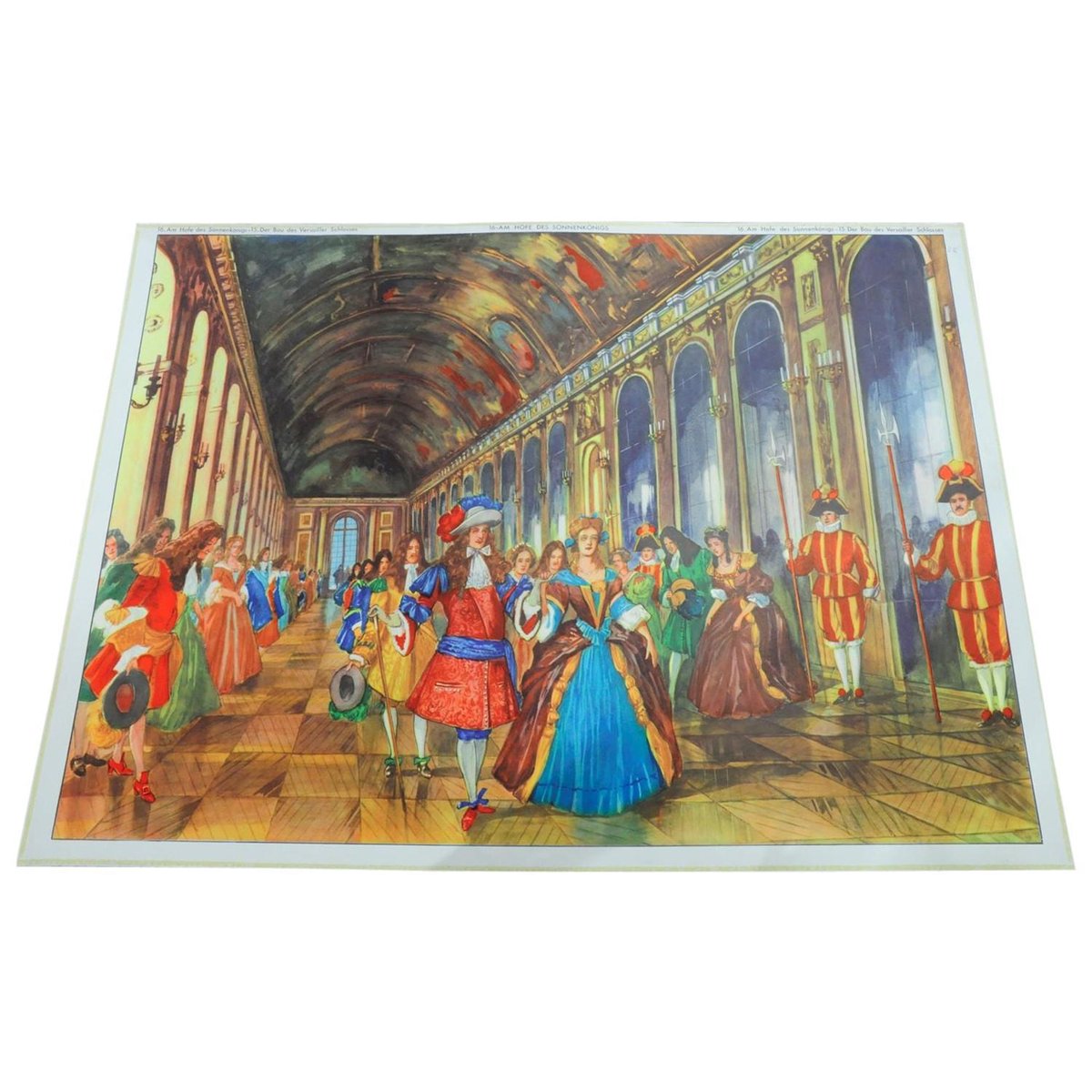 Vintage Build of Versailles Palace Life of Sun King Double-Sided Wall Chart