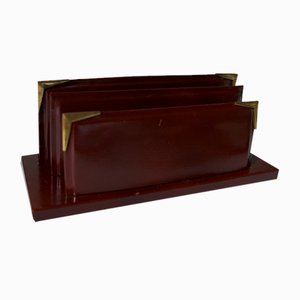 Vintage Burgundy Leather Mail Holder, France, 1970s-DKT-2020489