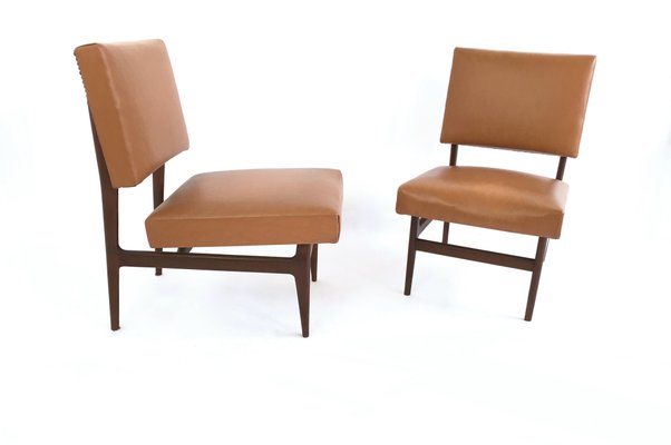 Vintage Camel Skai Dining Chairs with Ebonized Wood Frame by Dassi, 1950s, Set of 2-JPQ-2020063