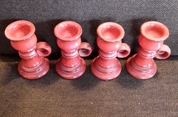 Vintage Candlestick Night Lights in Red Glazed Ceramic, 1970s, Set of 4-HOI-1336318