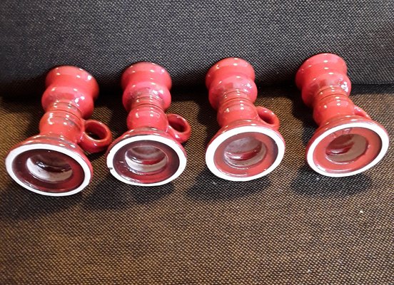 Vintage Candlestick Night Lights in Red Glazed Ceramic, 1970s, Set of 4-HOI-1336318