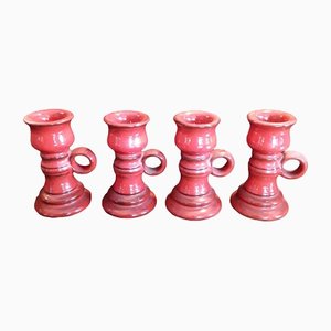 Vintage Candlestick Night Lights in Red Glazed Ceramic, 1970s, Set of 4-HOI-1336318