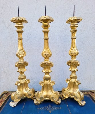 Vintage Candlesticks in Golden Wood, Set of 3-SYQ-2034479