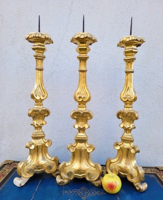 Vintage Candlesticks in Golden Wood, Set of 3-SYQ-2034479