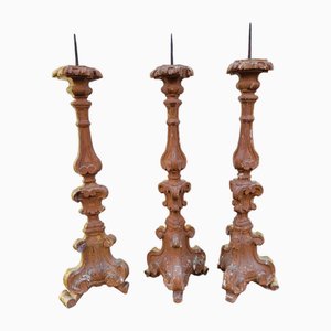 Vintage Candlesticks in Golden Wood, Set of 3-SYQ-2034479