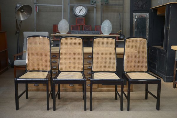 Vintage Cane Chairs in Black Lacquered Wood, 1970, Set of 6-NEN-2043234