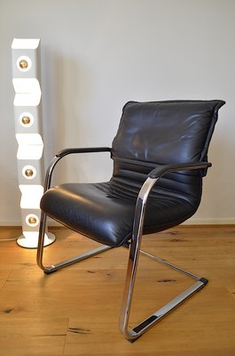 Vintage Cantilever Chair in Tubular Steel and Leather, 1980s-OV-2033736