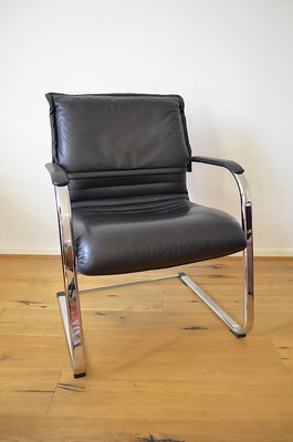 Vintage Cantilever Chair in Tubular Steel and Leather, 1980s-OV-2033736