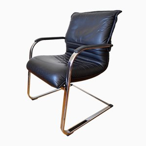 Vintage Cantilever Chair in Tubular Steel and Leather, 1980s-OV-2033736