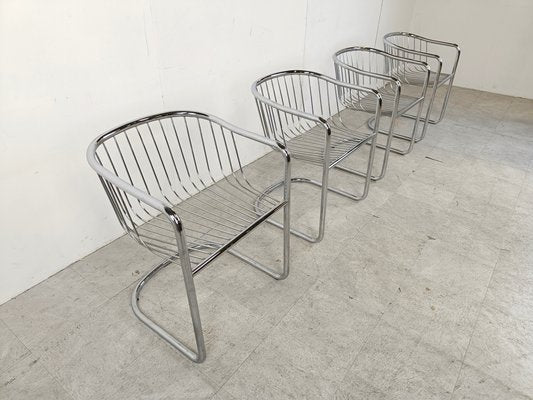 Vintage Cantilever Dining Chairs in Chrome, 1970s, Set of 4-IRH-1765272