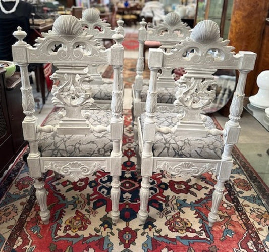 Vintage Carved and Lacquered Chairs, Set of 4