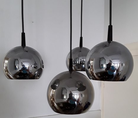 Vintage Cascade Lamp with 4 Chromed Metal Spheres, 1 Large & 3 Small on a Black Plastic Outlet, 1970s-HOI-698603