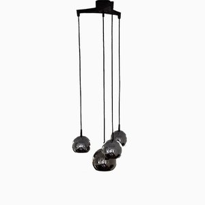 Vintage Cascade Lamp with 4 Chromed Metal Spheres, 1 Large & 3 Small on a Black Plastic Outlet, 1970s-HOI-698603