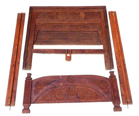 Vintage Cedar Double Bed, Swat-Tal, Pakistan-UZN-1389750