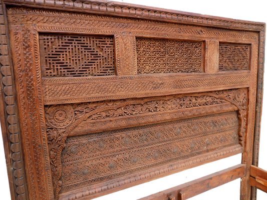 Vintage Cedar Double Bed, Swat-Tal, Pakistan-UZN-1389750