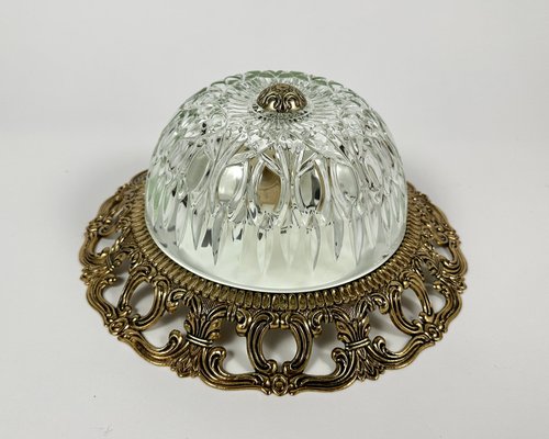 Vintage Ceiling Lamp Flush Mount Crystal Light Fixture with Brass Trim from Massive Lighting, Belgium-GYX-2018512