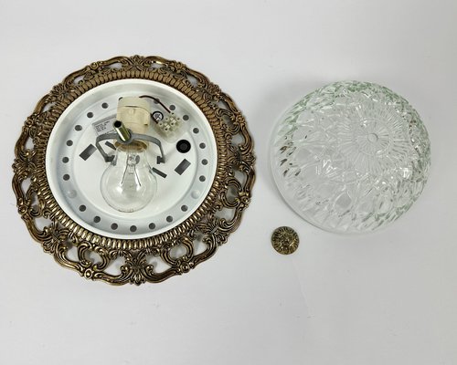 Vintage Ceiling Lamp Flush Mount Crystal Light Fixture with Brass Trim from Massive Lighting, Belgium-GYX-2018512