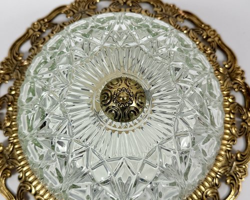 Vintage Ceiling Lamp Flush Mount Crystal Light Fixture with Brass Trim from Massive Lighting, Belgium-GYX-2018512