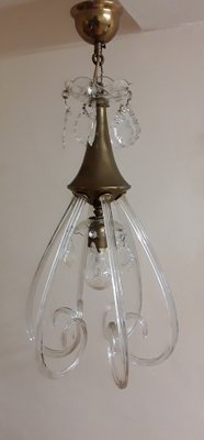 Vintage Ceiling Lamp in Brass and Crystal Glass, 1960s-HOI-1769008