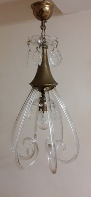 Vintage Ceiling Lamp in Brass and Crystal Glass, 1960s-HOI-1769008