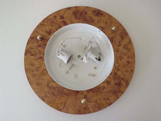 Vintage Ceiling Lamp in Glass and Faux Burlwood, Spain, 1970-UKG-1370955