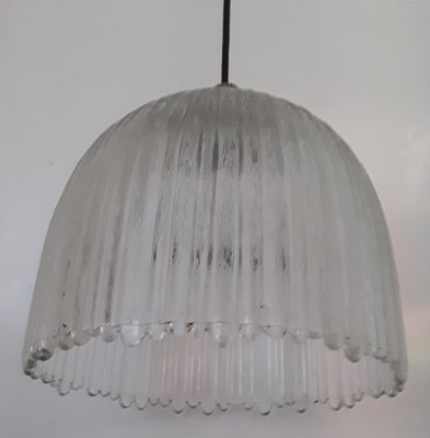 Vintage Ceiling Lamp with a Ridged Glass Shade & Nickel-Plated Ball from Peill and Putzler, 1970s-HOI-1031165