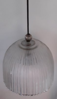 Vintage Ceiling Lamp with a Ridged Glass Shade & Nickel-Plated Ball from Peill and Putzler, 1970s-HOI-1031165