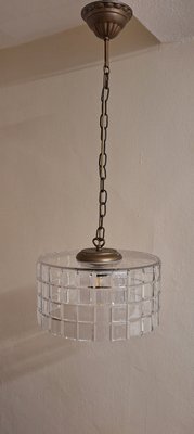 Vintage Ceiling Lamp with Clear Cut Crystal Glass Shade on Brass Mount, 1970s-HOI-2035581