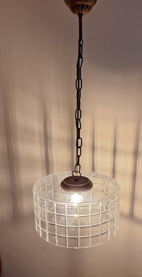 Vintage Ceiling Lamp with Clear Cut Crystal Glass Shade on Brass Mount, 1970s-HOI-2035581