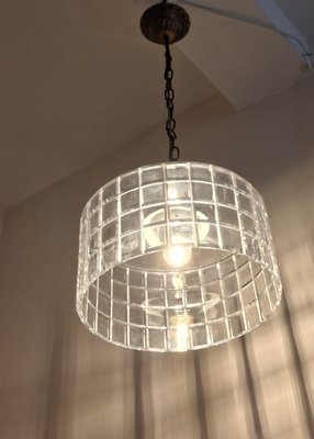 Vintage Ceiling Lamp with Clear Cut Crystal Glass Shade on Brass Mount, 1970s-HOI-2035581