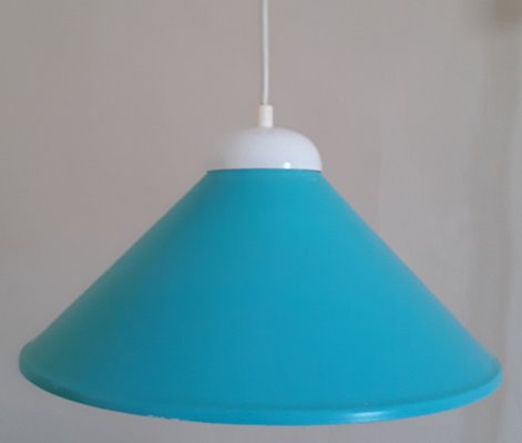 Vintage Ceiling Lamp with Turquoise Funnel-Shaped Metal Shade, 1970s-HOI-1377491