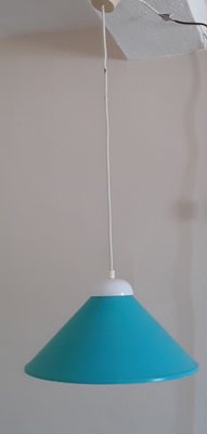 Vintage Ceiling Lamp with Turquoise Funnel-Shaped Metal Shade, 1970s-HOI-1377491