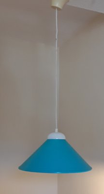 Vintage Ceiling Lamp with Turquoise Funnel-Shaped Metal Shade, 1970s-HOI-1377491