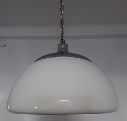 Vintage Ceiling Lamp with White Plastic Screen and Chromed Metal Mounting, 1970s-HOI-1050315