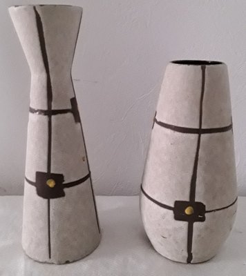 Vintage Ceramic 529 18 & 520 22 Vases in Beige, Brown and Yellow, 1960s, Set of 2-HOI-1031152