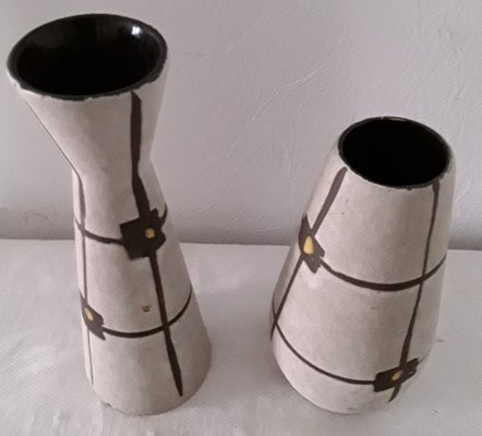 Vintage Ceramic 529 18 & 520 22 Vases in Beige, Brown and Yellow, 1960s, Set of 2-HOI-1031152