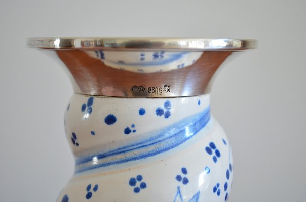 Vintage Ceramic and Silver Candleholder from Karlsruher Majolika, 1950s-OV-633689