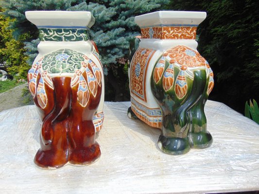 Vintage Ceramic Elephant Flower Beds, Set of 2-CAQ-698296