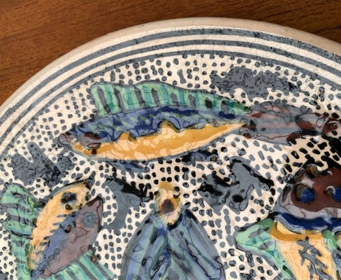 Vintage Ceramic Handpainted Fish Wall Plate, 1970s-UAH-1367238