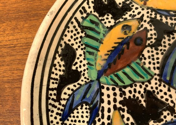 Vintage Ceramic Handpainted Fish Wall Plate, 1970s-UAH-1367238