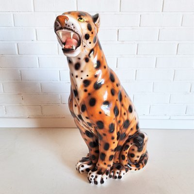 Vintage Ceramic Leopard Statue, 1970s-WK-2033229