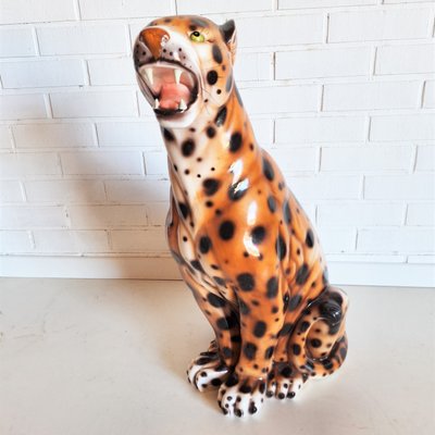 Vintage Ceramic Leopard Statue, 1970s-WK-2033229