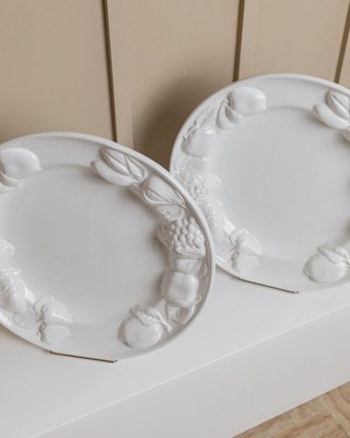 Vintage Ceramic Plates in White Glaze with Fruit Relief, Italy, 1980s-HVJ-2026489