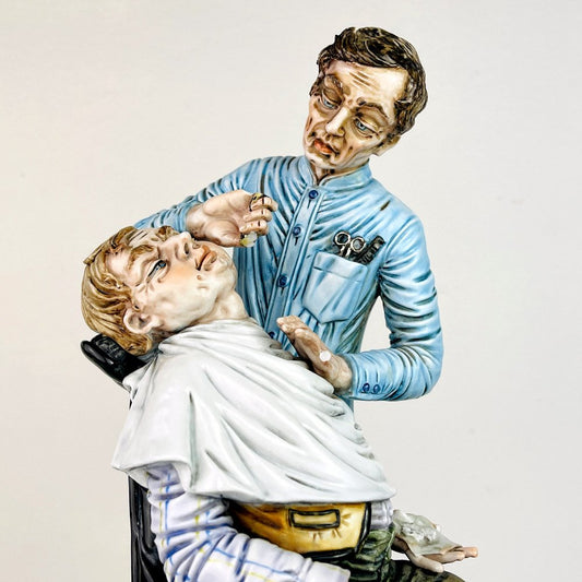 Vintage Ceramic Sculpture of Barber from Capodimonte, Italy, 1950s