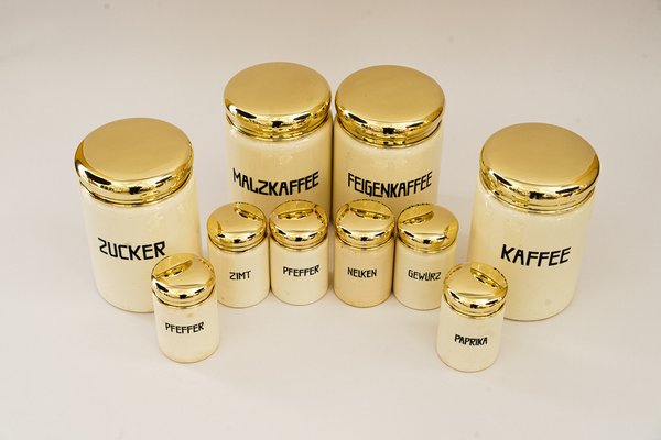 Vintage Ceramic Spice Jars, 1930s, Set of 10-SPD-1811612