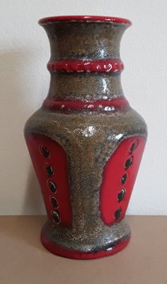 Vintage Ceramic Vase with Glaze in Red Brown and Black, 1970s-HOI-1389597